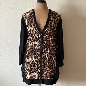 Chico's Leopard Cardigan Sweater. Size 3. Black/Leopard.